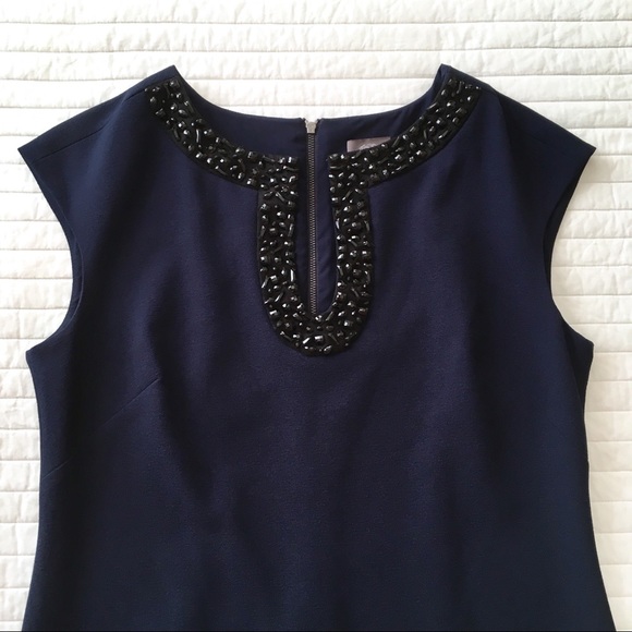 Vince Camuto Navy Sheath Dress Sz 10 - Black bead - Picture 3 of 8